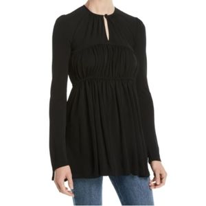 CO. Keyhole Black Drawstring Long Sleeve Tunic Top